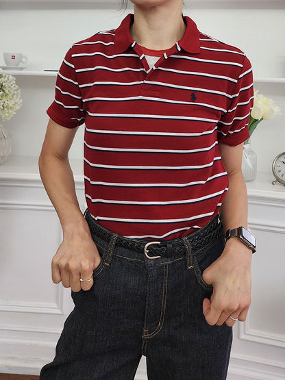 폴로 보이즈 메시 스트라이프 반팔 카라티